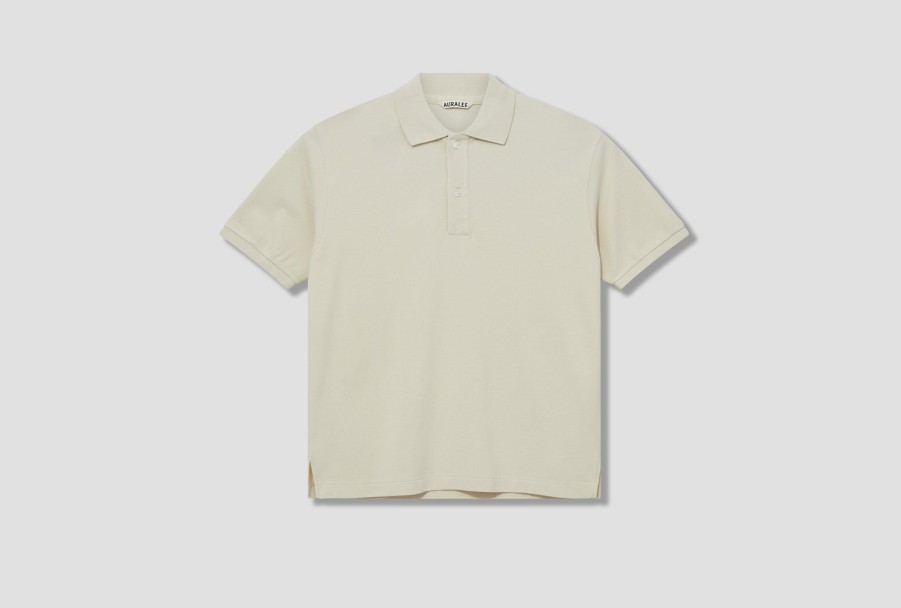 Clothing AURALEE | Super Fine Cotton Pique Big Polo A23Sp01Sk Off White