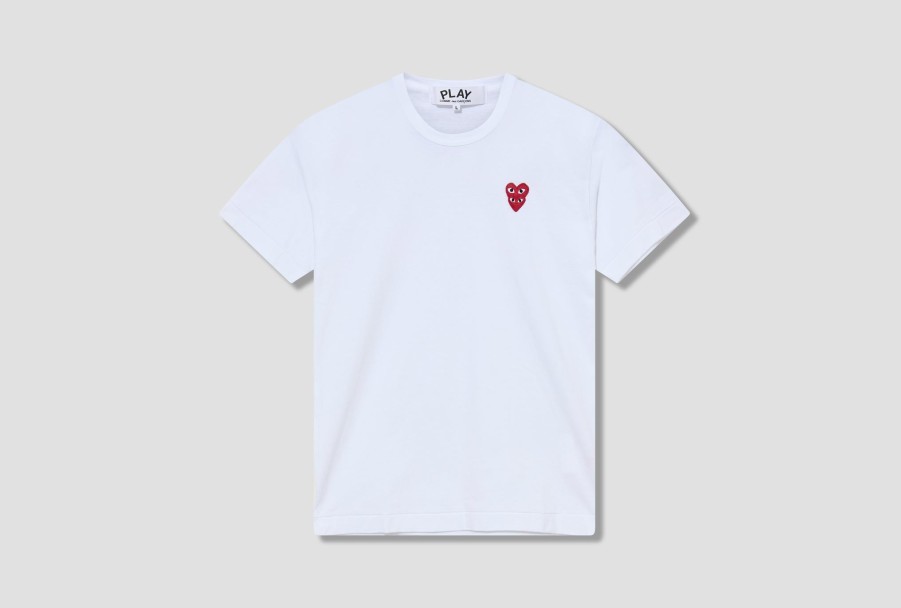 Clothing COMME des GARÇONS PLAY | Play Comme Des Garcons Mens T-Shirt Double Red Heart P1T288 White