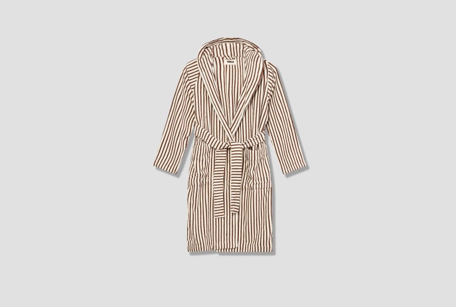 Lifestyle TEKLA | Hooded Bathrobe-Terry Stripes Brown