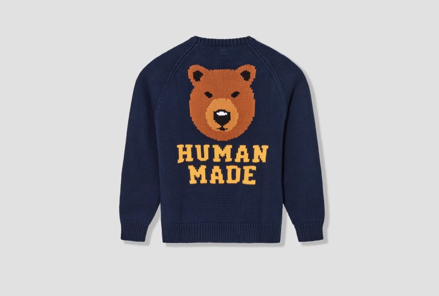 Clothing HUMAN MADE | Bear Raglan Knit Sweater Hm25Cs001 Navy