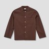 Clothing TEKLA | Unisex Sleepwear Long Sleeve Shirt – Poplin Dark Brown