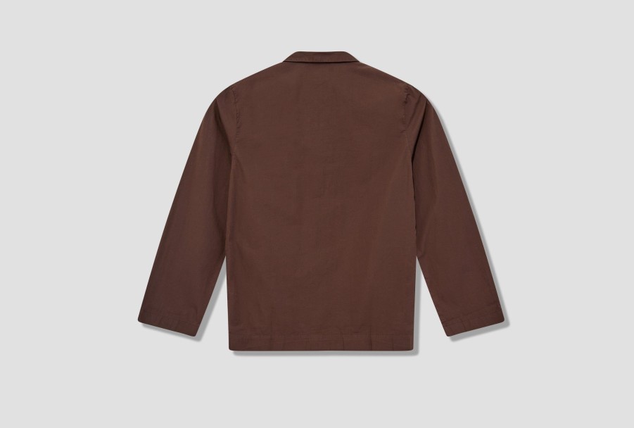 Clothing TEKLA | Unisex Sleepwear Long Sleeve Shirt – Poplin Dark Brown