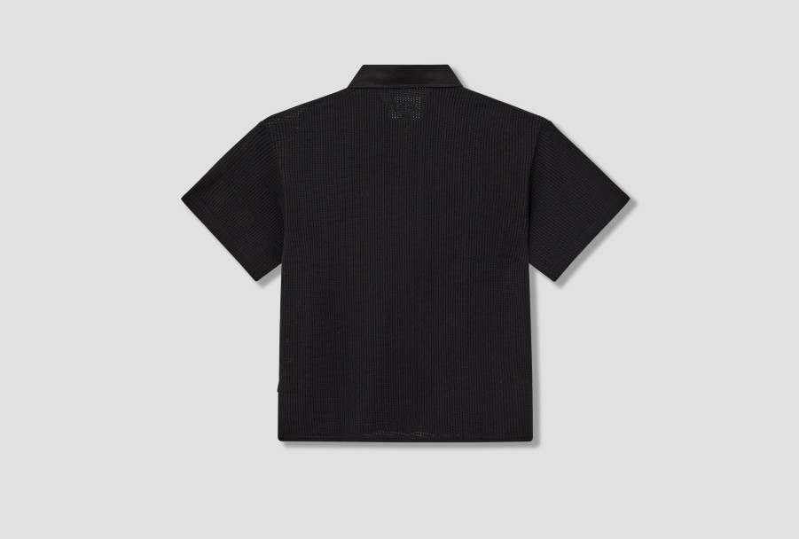 Clothing Awake NY | Open Knit Embroidered Polo Awk-Sp23-Kn013 Black