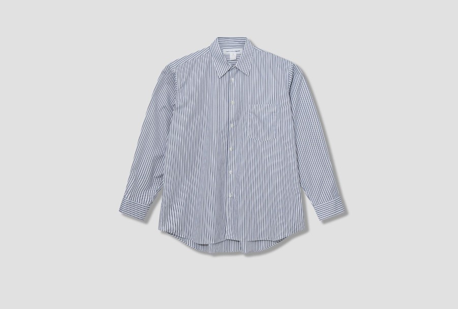 Clothing COMME des GARÇONS SHIRT | Forever-Yarn Dyed Cotton Stripe Poplin-Stripe 4/Wide Classic Fz-B220-Per Blue