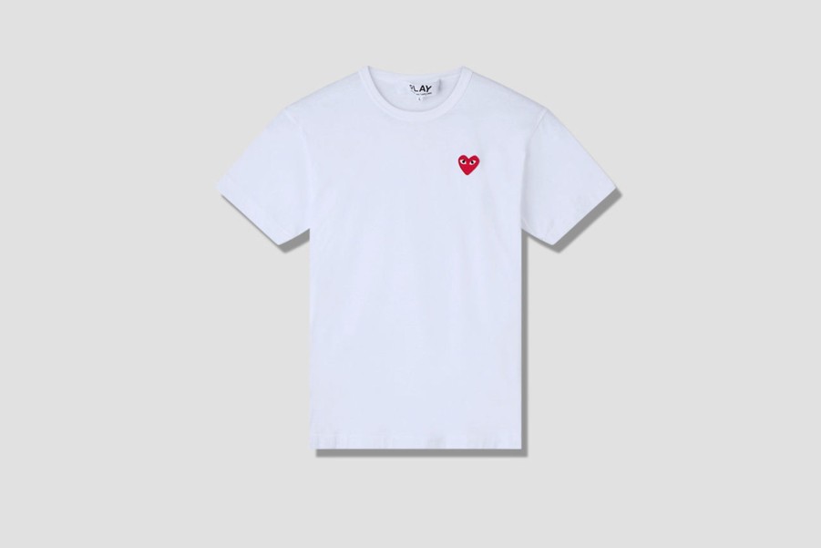 Clothing COMME des GARÇONS PLAY | Play Comme Des Garcons Mens T-Shirt Red Heart P1T108 White