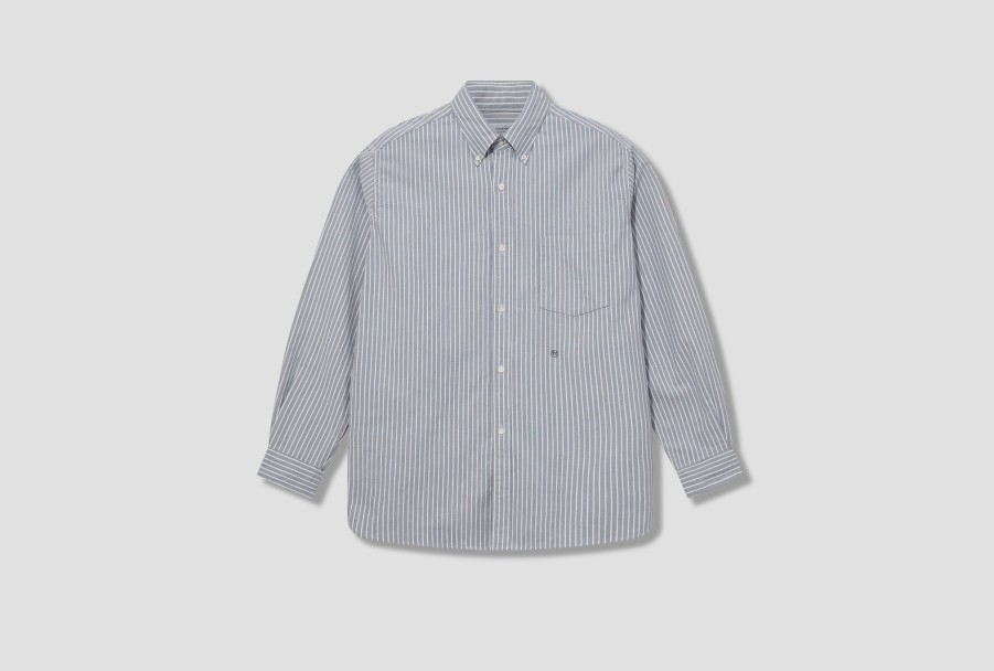 Clothing nanamica | Button Down Stripe Wind Shirt Sugf352E Navy