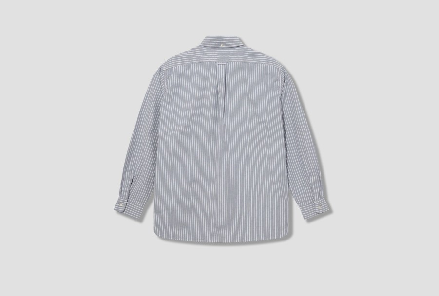 Clothing nanamica | Button Down Stripe Wind Shirt Sugf352E Navy