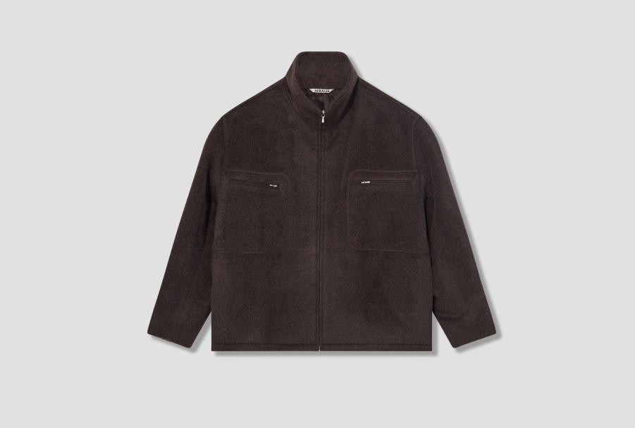 Clothing AURALEE | Brushed Suri Alpaca Mohair Jacquard Zip Blouson A23Ab01Aj Dark Brown