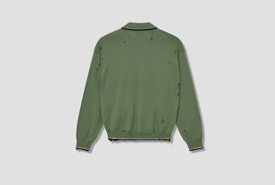 Clothing Maison MIHARA YASUHIRO | Distressed Knit Polo Shirt J11Sw502 Green