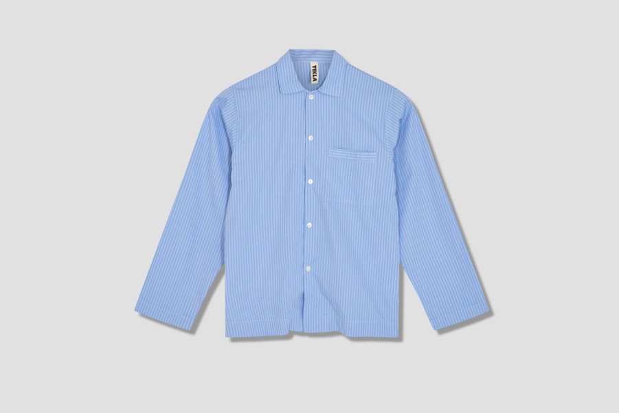 Clothing TEKLA | Unisex Sleepwear Long Sleeve Shirt – Poplin Light Blue