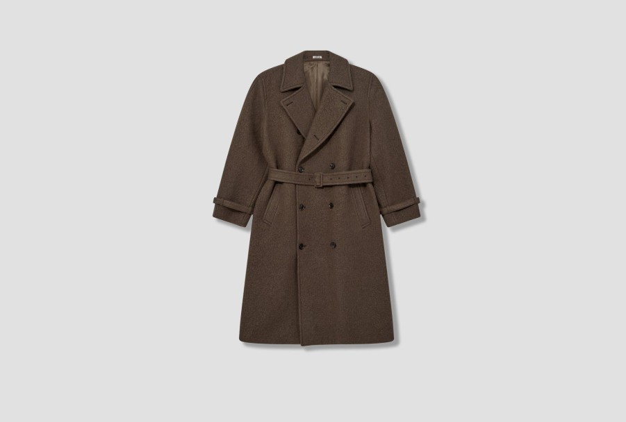 Clothing AURALEE | Brushed Alpaca Wool Melton Trench Coat A23Ac01As Dark Green