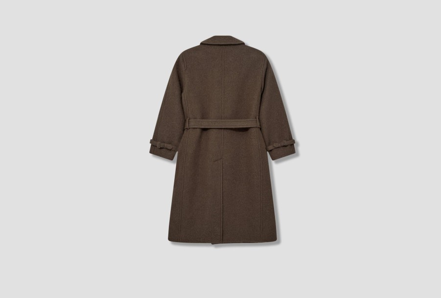 Clothing AURALEE | Brushed Alpaca Wool Melton Trench Coat A23Ac01As Dark Green