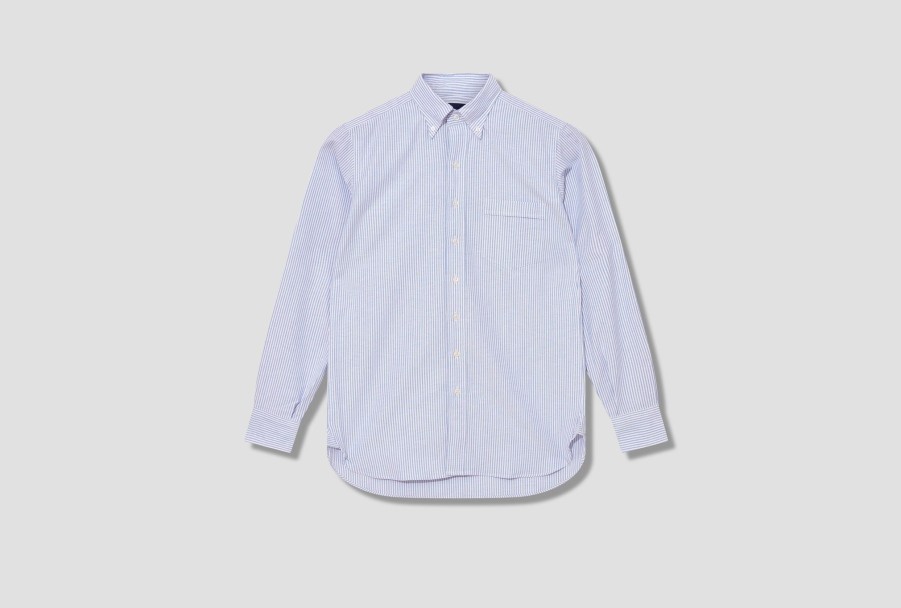 Clothing Drake’s | Ticking Stripe Button Down Oxford Shirt Dr2A4A 21844-04 Blue