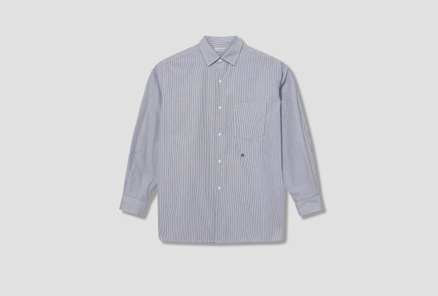 Clothing nanamica | Regular Collar Stripe Wind Shirt Sugf362E Navy