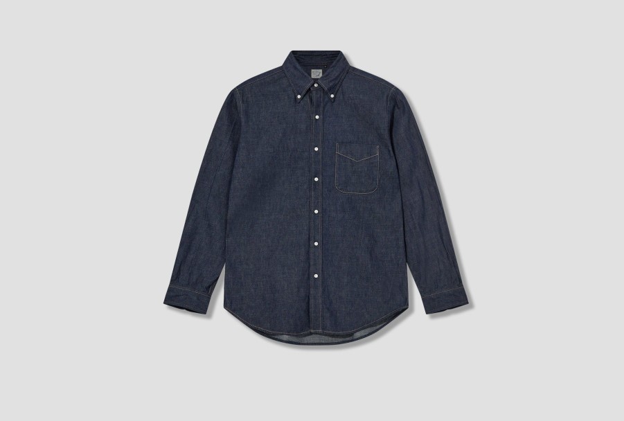 Clothing orSlow | Denim Button Down Shirt-6Oz Original Denim/One Wash 01-8012-81 Blue