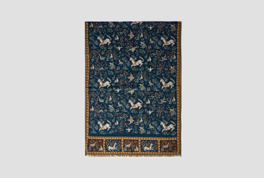 Accessories Drake’s | Unicorn Print Wool-Silk Scarf Dr1Ab1 22217-01 Navy