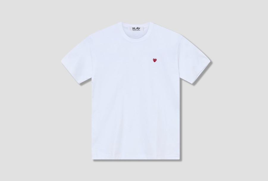 Clothing COMME des GARÇONS PLAY | Play Comme Des Garcons Mens T-Shirt Small Red Heart P1T304 White