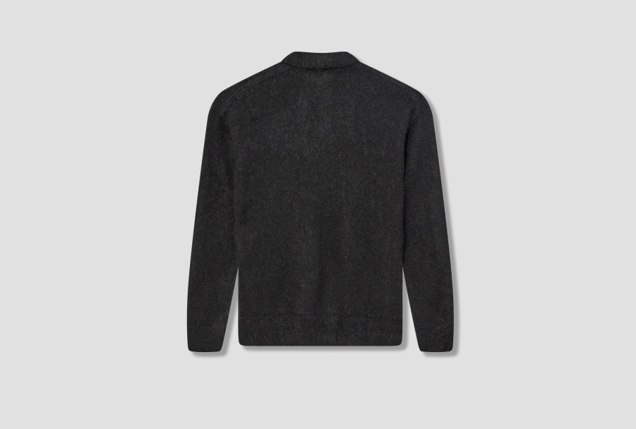 Clothing AURALEE | Brushed Super Kid Mohair Knit Polo A23Ap03Km Black