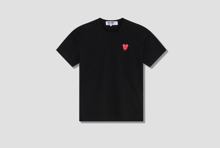 Clothing COMME des GARÇONS PLAY | Play Comme Des Garcons Mens T-Shirt Double Red Heart P1T288 Black