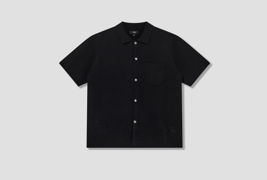 Clothing Stüssy | Perforated Swirl Knit Shirt 117109 Black