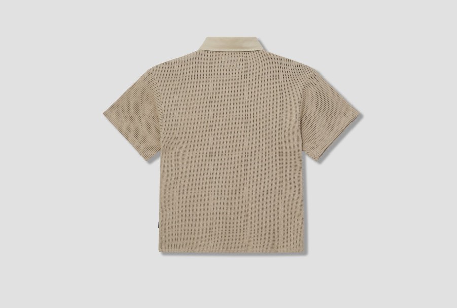 Clothing Awake NY | Open Knit Embroidered Polo Awk-Sp23-Kn013 Beige