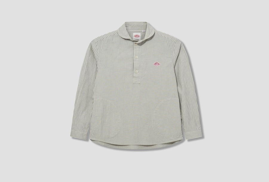 Clothing DANTON | Round Collar Pullover Shirt L/S-Oxford Plaid #Jd-3568 Oxp Olive