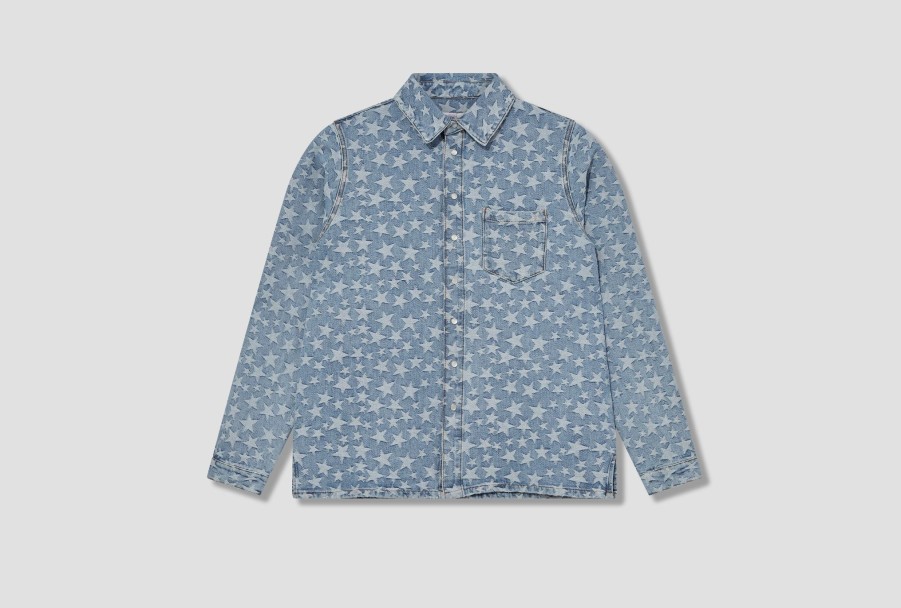 Clothing ERL | Unisex Denim Jacquard Overshirt Woven Erl06B015 Light Blue