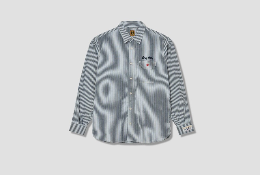 Clothing HUMAN MADE | Striped Work L/S Shirt Hm25Sh001 Blue