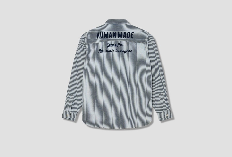 Clothing HUMAN MADE | Striped Work L/S Shirt Hm25Sh001 Blue