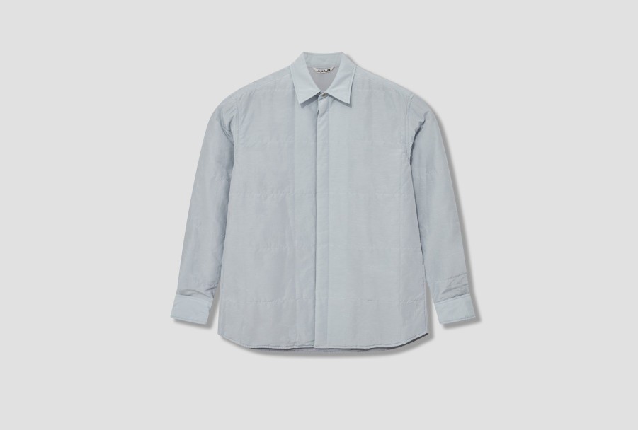 Clothing AURALEE | Quilted Light Silk Cotton Shirt A23As01Sp Light Blue