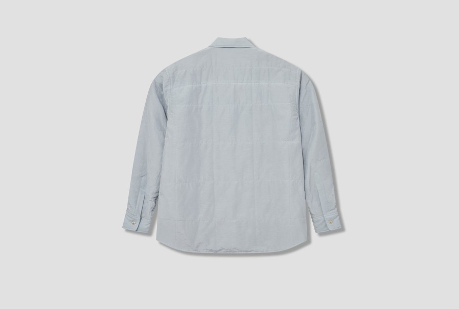 Clothing AURALEE | Quilted Light Silk Cotton Shirt A23As01Sp Light Blue