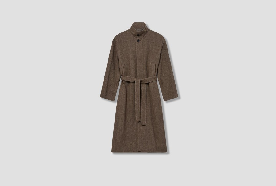 Clothing LEMAIRE | Bathrobe Coat-Herringbone Wool Alpaca Co1032 Lf1159 Dark Brown