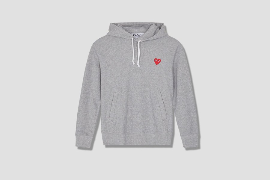 Clothing COMME des GARÇONS PLAY | Play Comme Des Garcons Mens Hooded Sweatshirt Red Heart P1T170 Grey