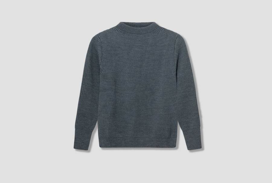 Clothing ANDERSEN-ANDERSEN | Navy Crewneck-G5/Indigo Dyed Yarn Light Blue