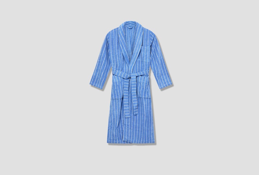 Lifestyle TEKLA | Classic Bathrobe-Terry Stripes Blue