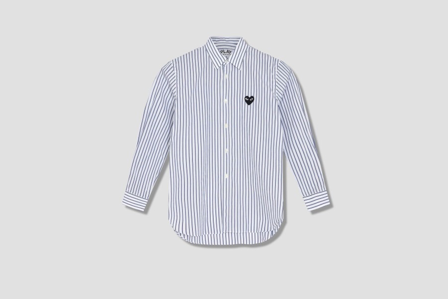 Clothing COMME des GARÇONS PLAY | Play Comme Des Garcons Mens Striped Shirt Black Heart P1B020 Blue