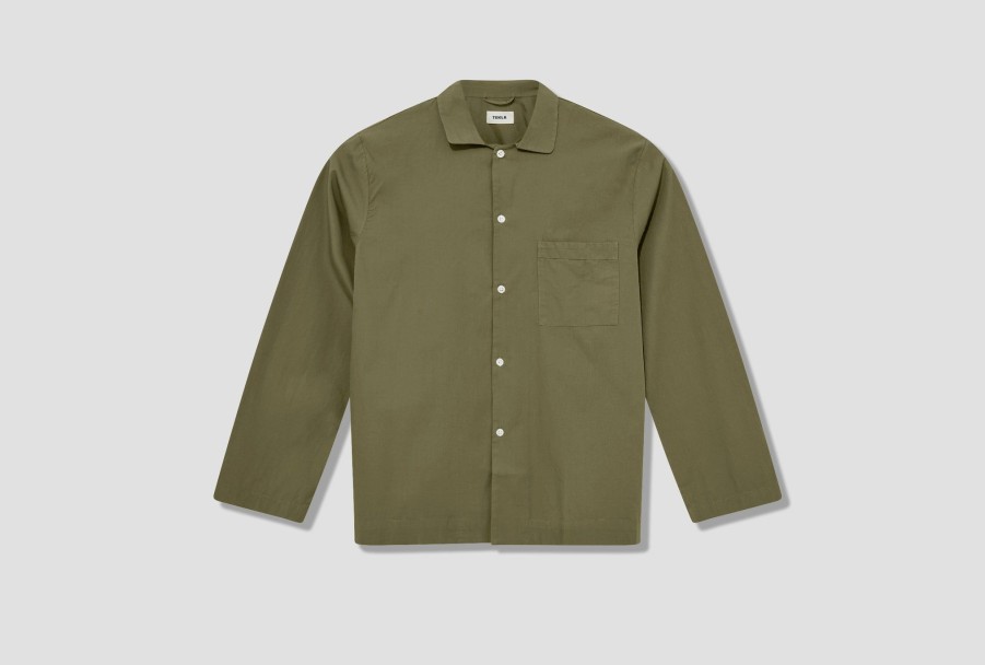 Clothing TEKLA | Unisex Sleepwear Long Sleeve Shirt – Poplin Olive